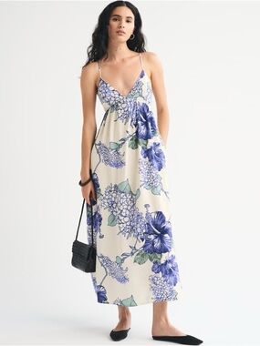 Abercrombie & Fitch Cream Maxi Dress with Blue Floral Print